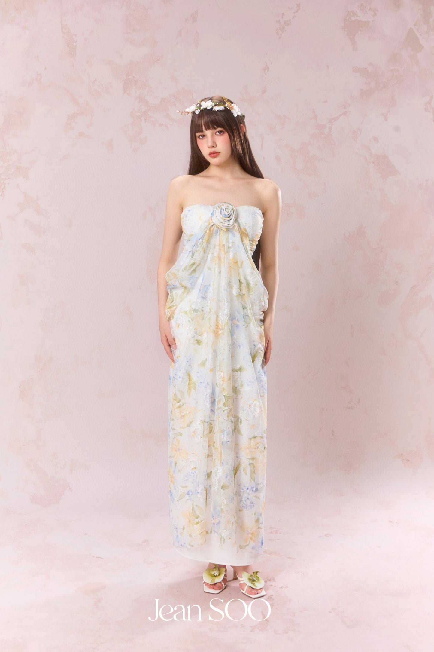JEAN SOO Lace Printed Sheath Maxi Dress
