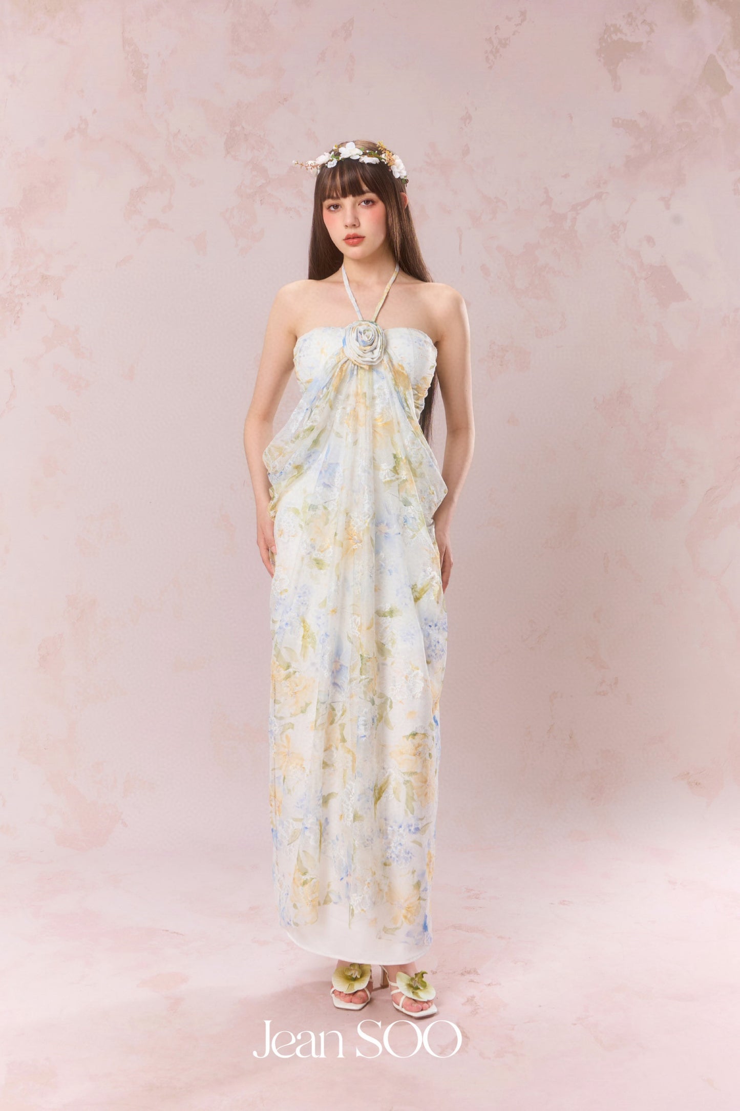JEAN SOO Lace Printed Sheath Maxi Dress
