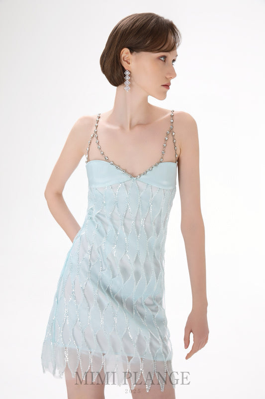 MIMI PLANGE Blue Diamond Mini Dress