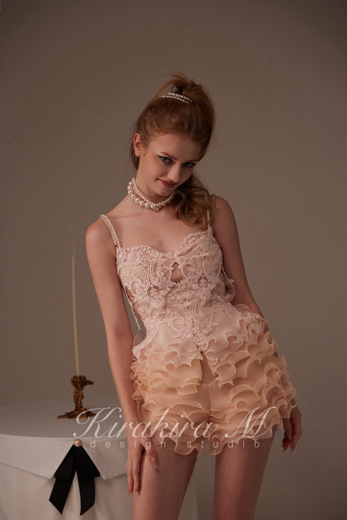Kirakira M Orange & Pink Gradient Layered Lace Bodice & Skirt Pants