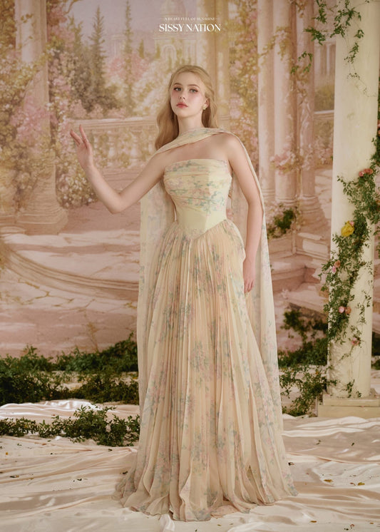 Sissy Nation Yellow Amelia Corset Pleated Maxi Dress