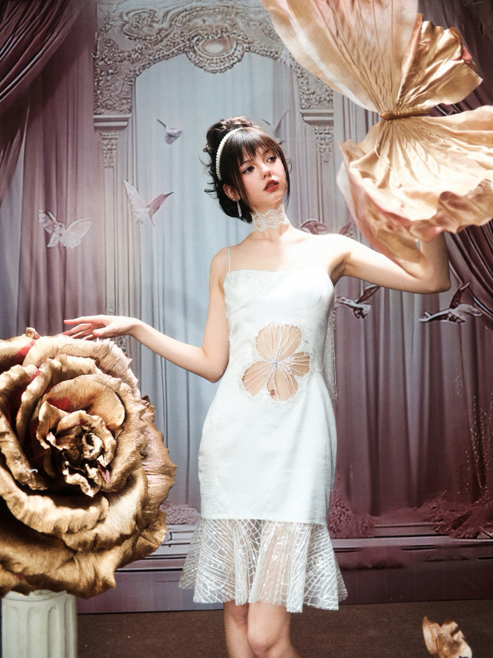 Chengchengling White Lace Mini Dress