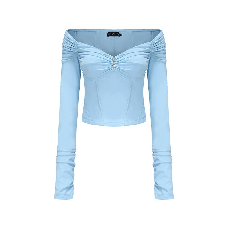 Nana Jacqueline black | green | Blue one-shoulder stack sleeve top