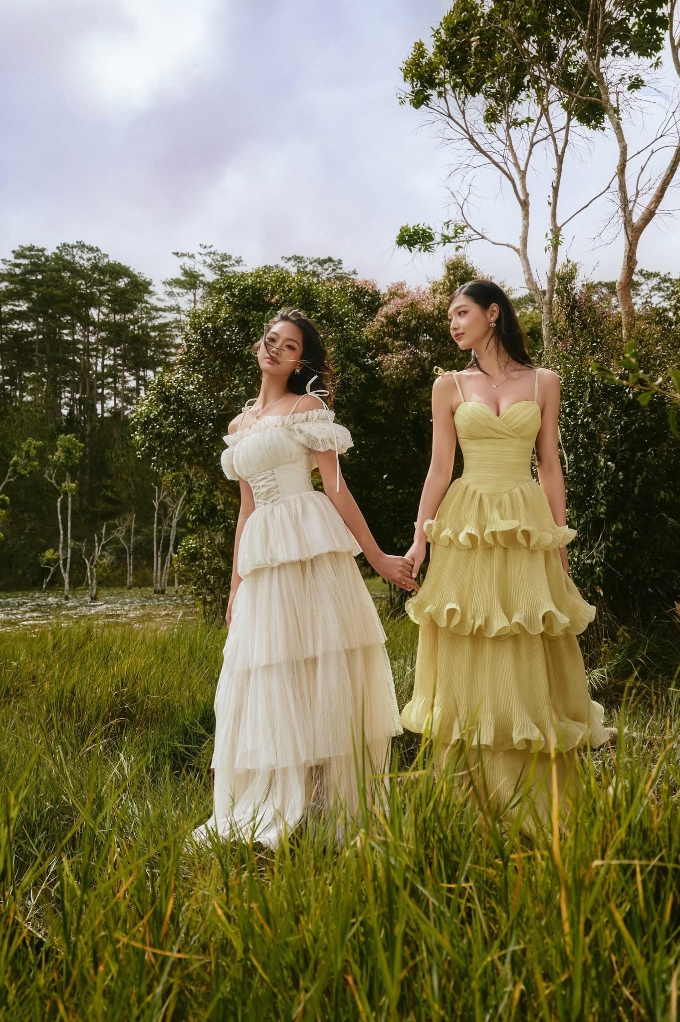 SISSY NATION Sweet Elegant Fairycore Yellow Penelope Pleated Maxi Dress