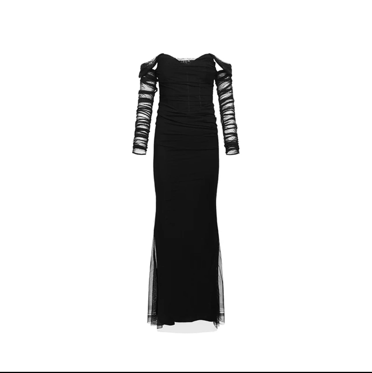SHEERLUCK Nude & Black Fishtail maxi dress