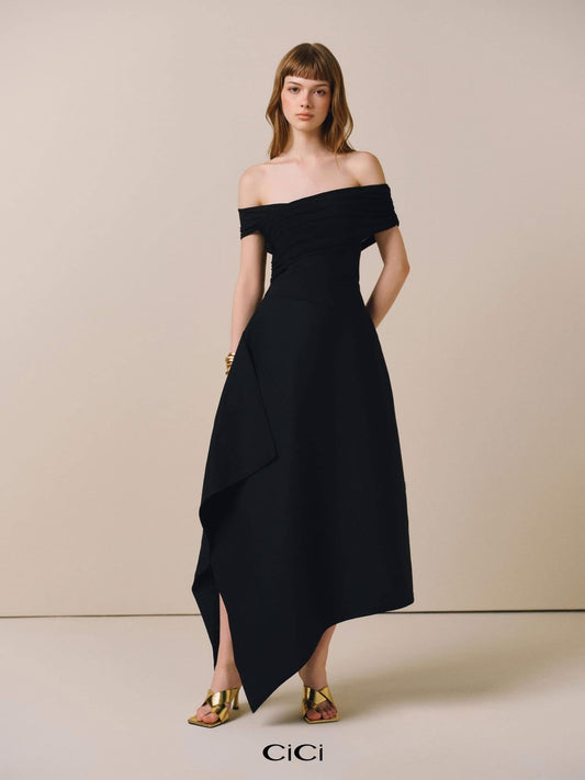 CICI BLACK NANCY Off-Shoulder Midi Dress