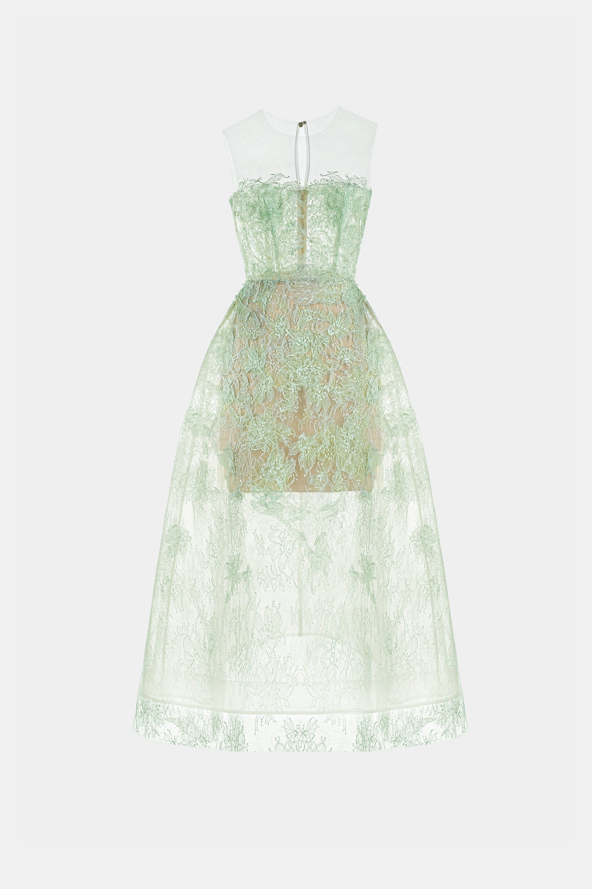 MONTSAND Green Beaded Lace Midi Dress