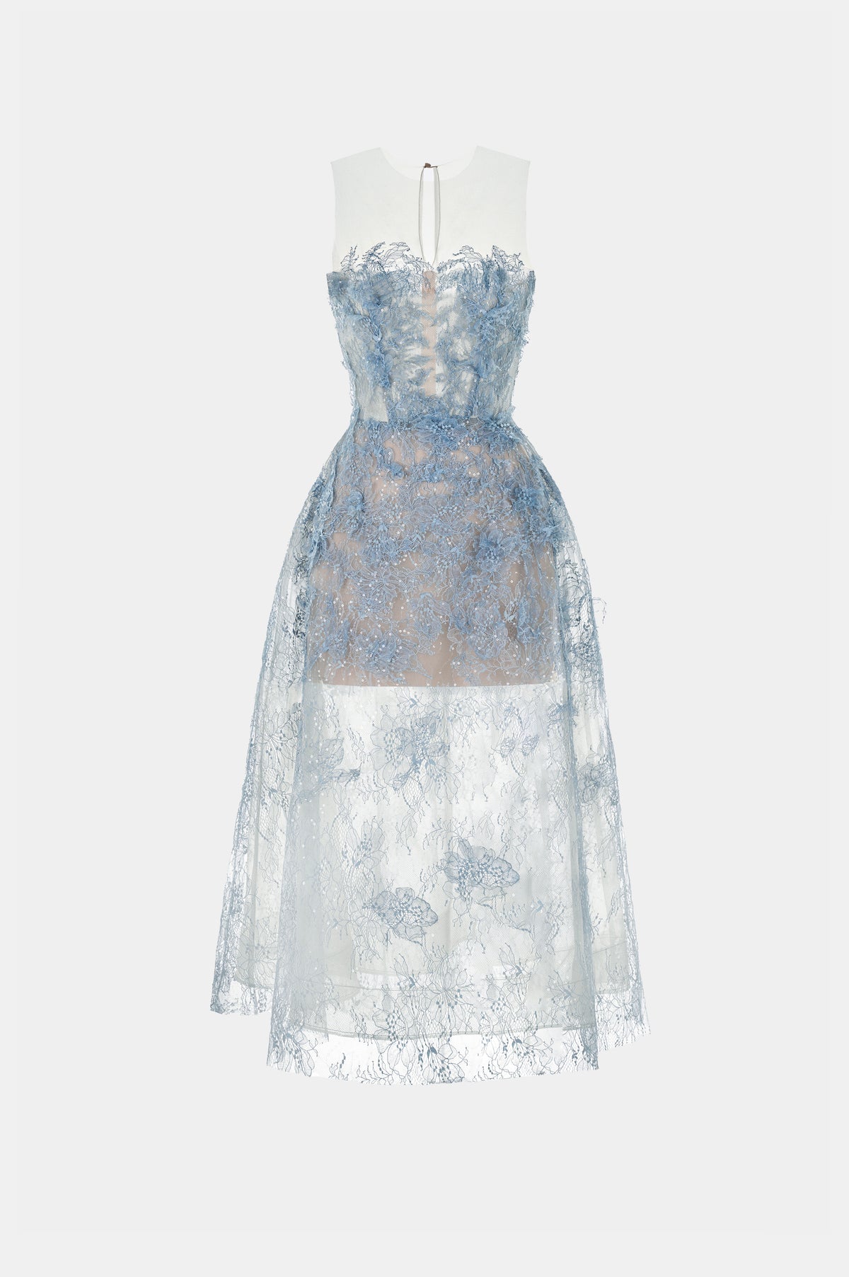 MONTSAND Green Beaded Lace Midi Dress
