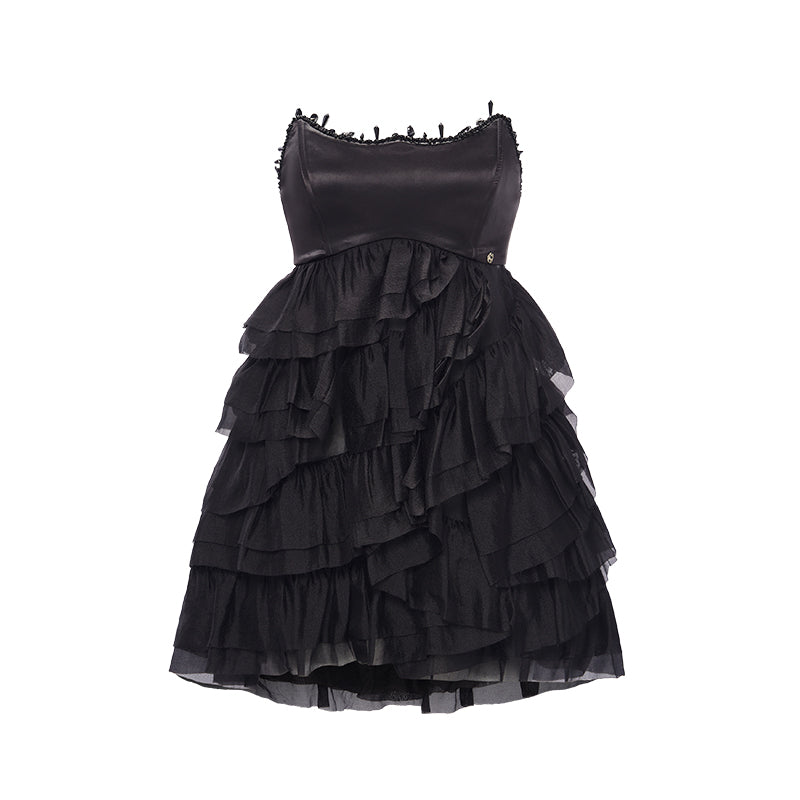 SheerLuck Pink& Black Ripple Hand Beaded Sheath Poncho Mini Dress