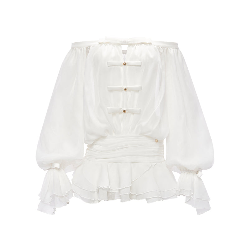 SheerLuck White & Purple One Shoulder Bubble Mini Dress