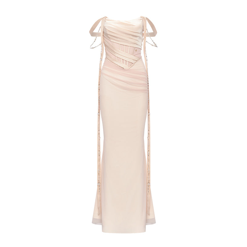 SHEERLUCK White & Red Marlee Sheath Fishtail Maxi Dress