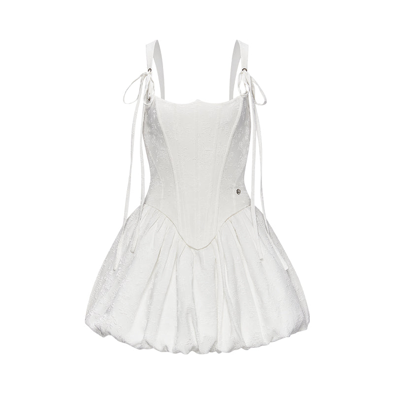 SHEERLUCK Pink& White Amari Fishbone Mini Dress
