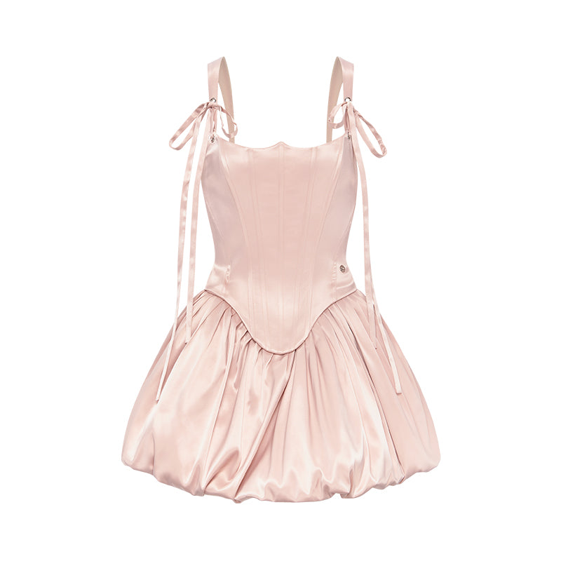 SHEERLUCK Pink& White Amari Fishbone Mini Dress