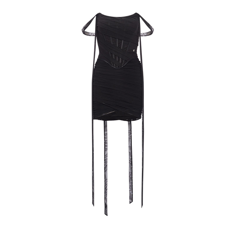 SHEERLUCK Black & Brown Nyree Strapless Mini Dress