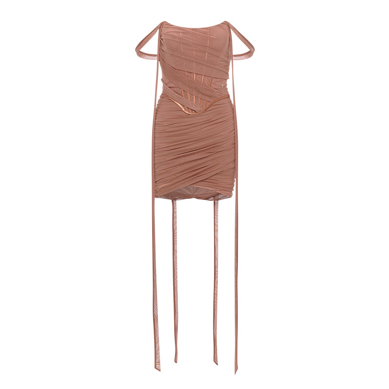 SHEERLUCK Black & Brown Nyree Strapless Mini Dress