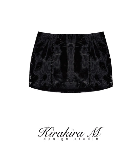 Kirakira M Black Glossy Bow Top & Low Waisted Wrap Hip Half Skirt