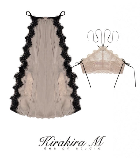 Kirakira M Nude Lace Mini Dress& Lace Innerwear