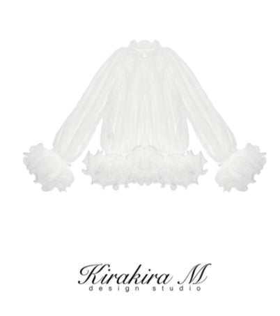 Kirakira M White Lace Blouse & Lace Low Rise Pants