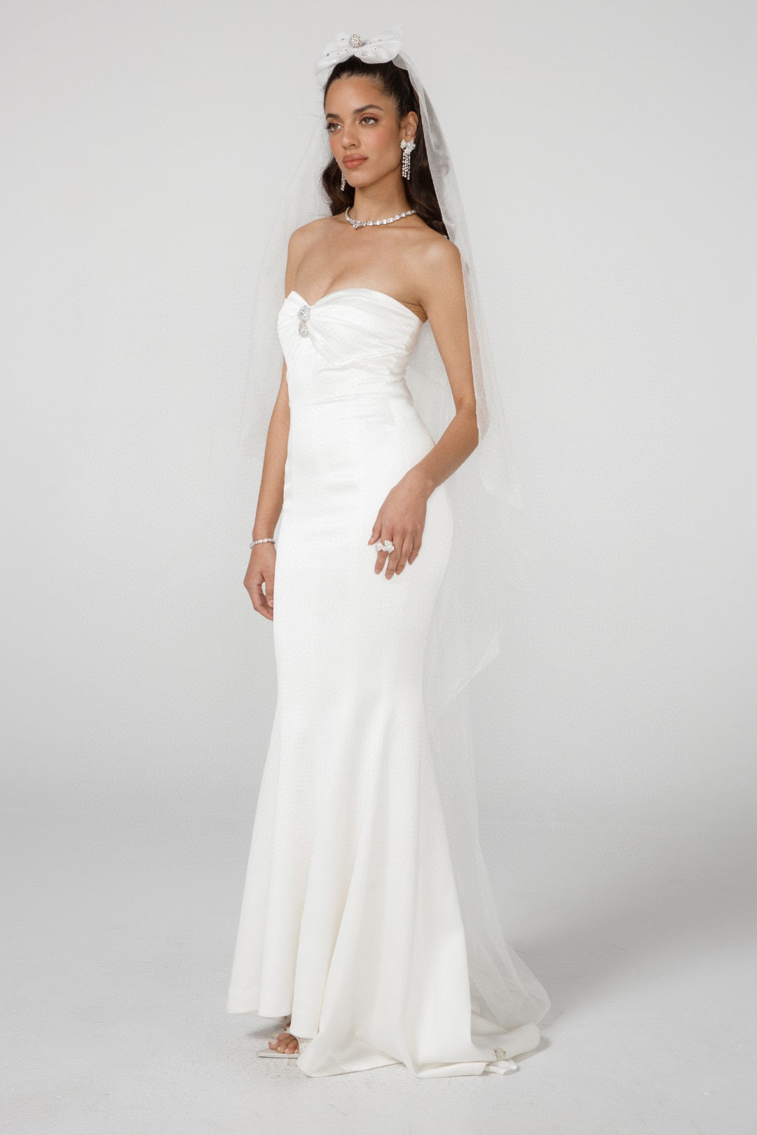 Nana Jacqueline White wedding Satin Sheath Fishtail Maxi Dress