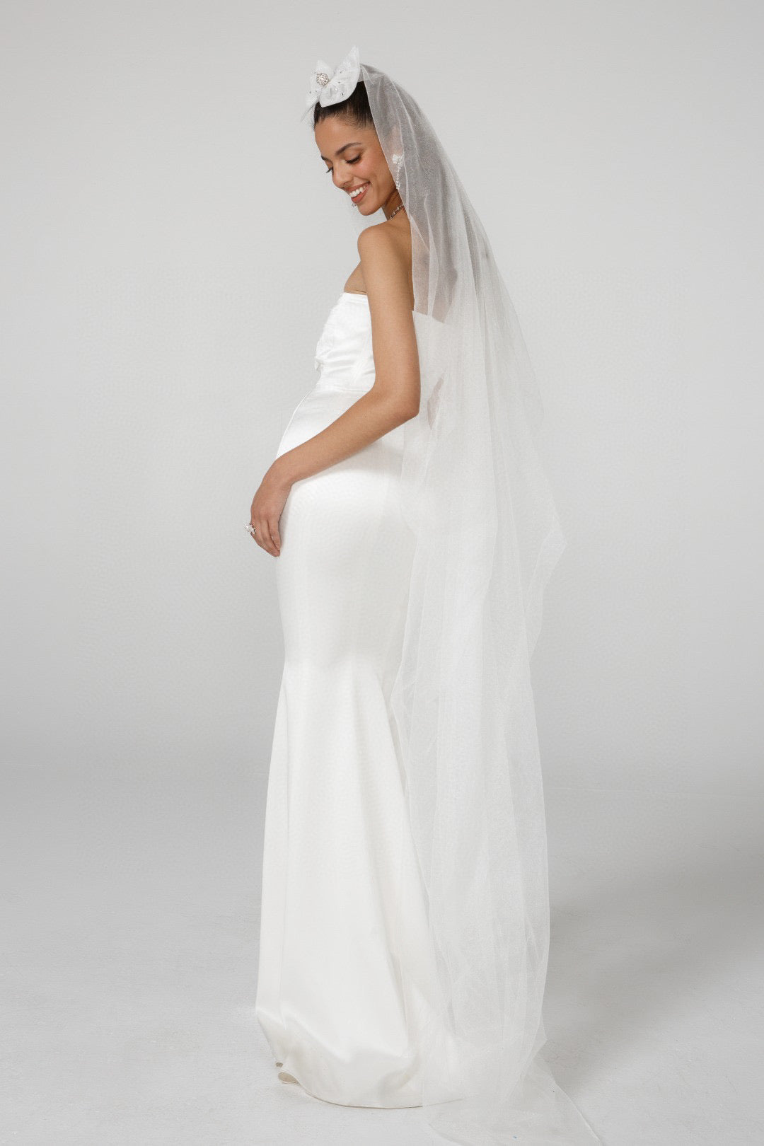Nana Jacqueline White wedding Satin Sheath Fishtail Maxi Dress