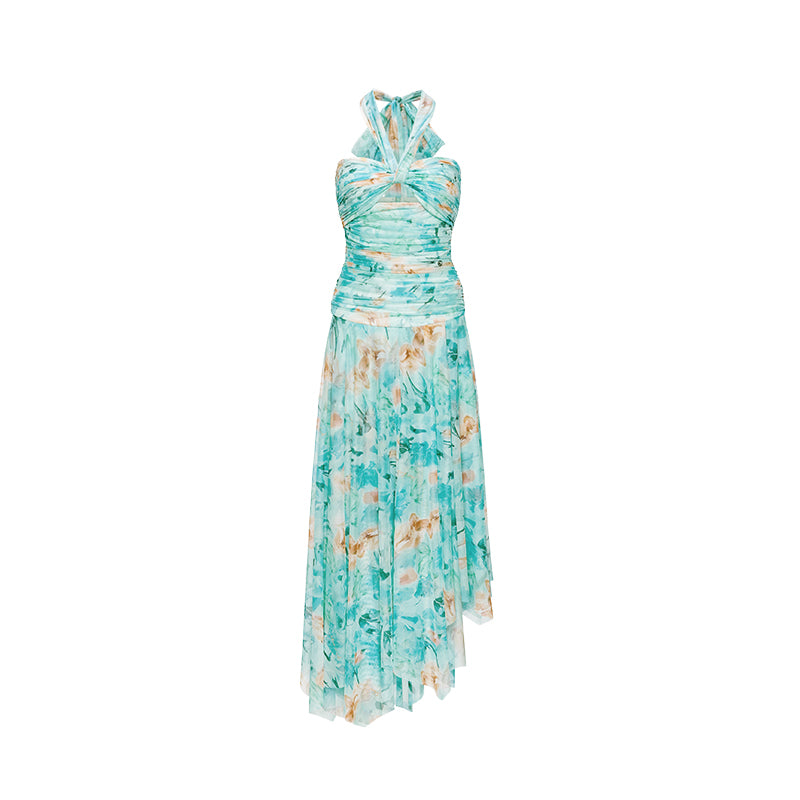 SHEERLUCK Green Flower Maxi dress