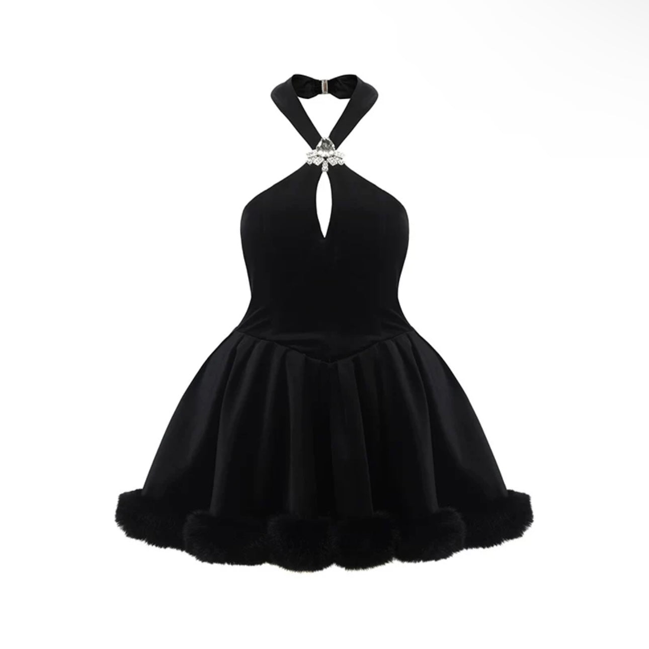 Nana Jacqueline White|Black hanging neck velvet midi dress