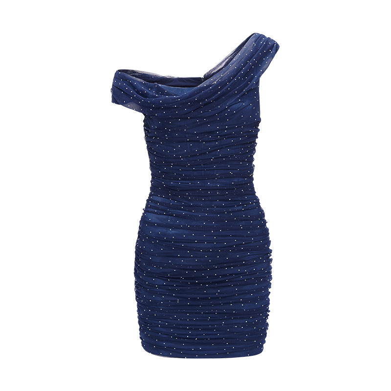 SheerLuck White& Blue& Yellow Wave Point Mini Dress