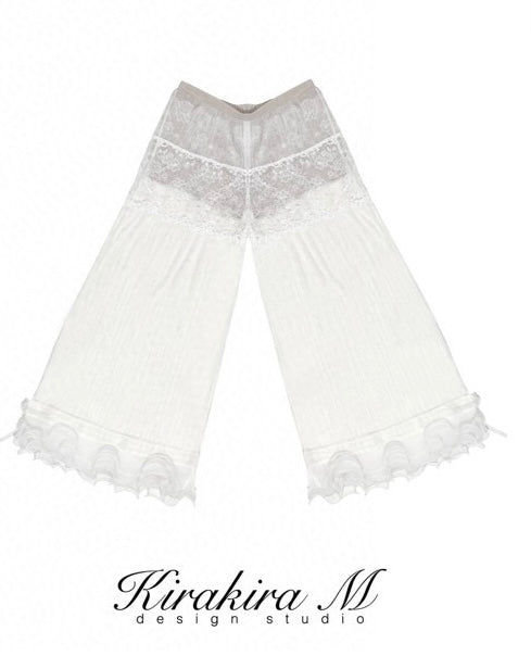Kirakira M White Lace Blouse & Lace Low Rise Pants