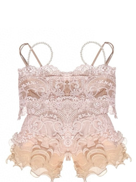 Kirakira M Orange & Pink Gradient Layered Lace Bodice & Skirt Pants