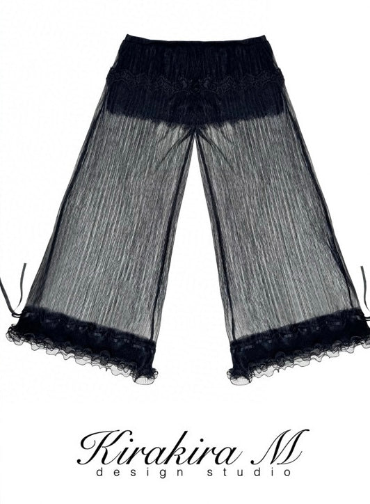 Kirakira M White & Black Bow Top& Lace Shorts& Lace Low Rise Pants