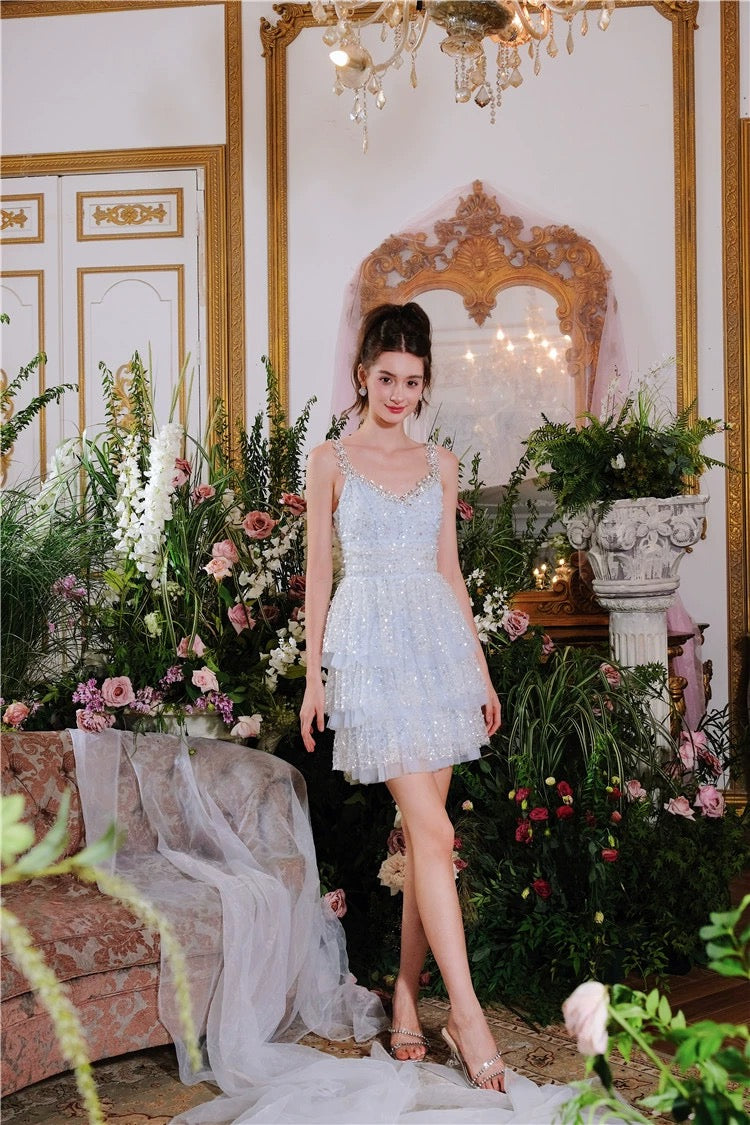 WARDROBE BY CHEN blue halter mini dress