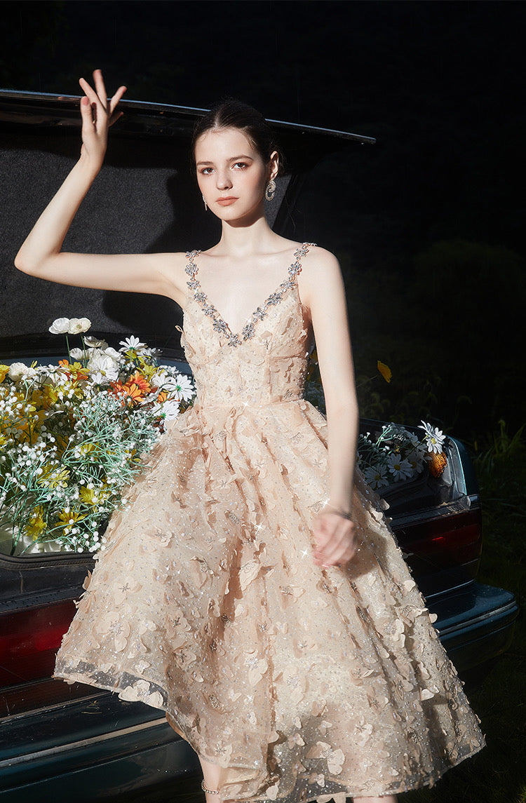 WARDROBE BY CHEN blue & champagne midi dress