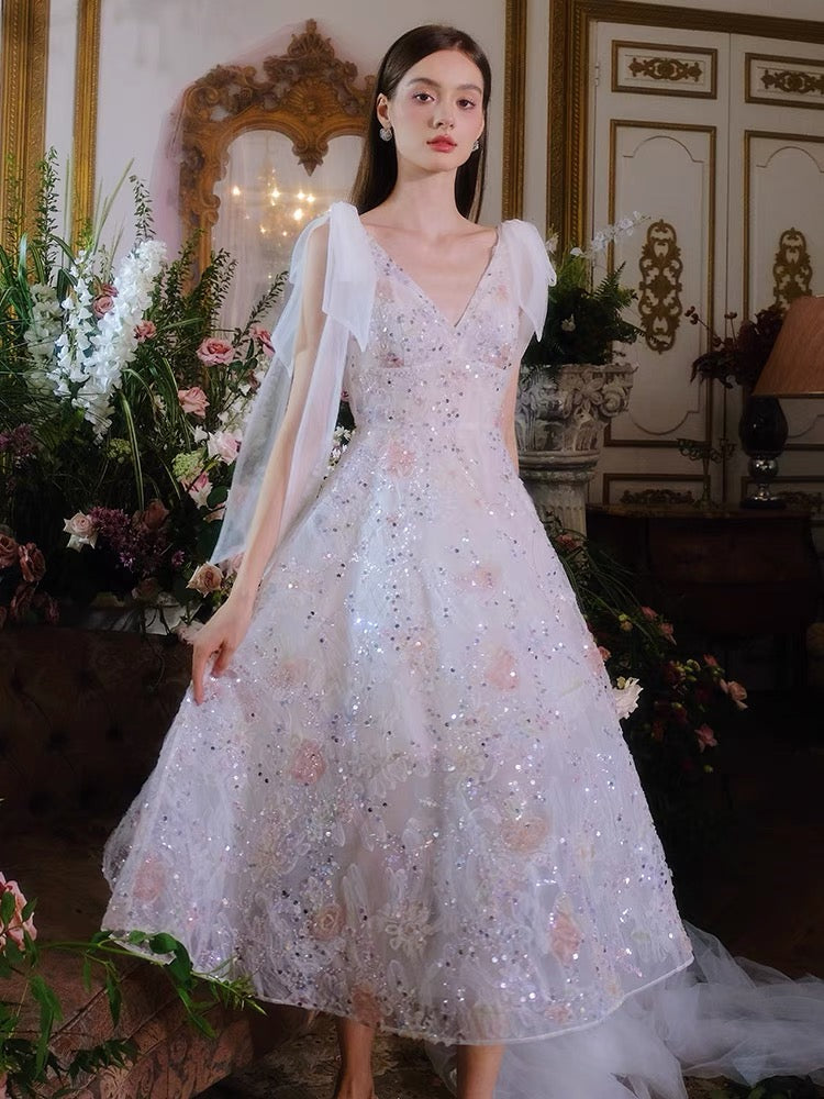 WARDROBE BY CHEN embroidered pink midi dress
