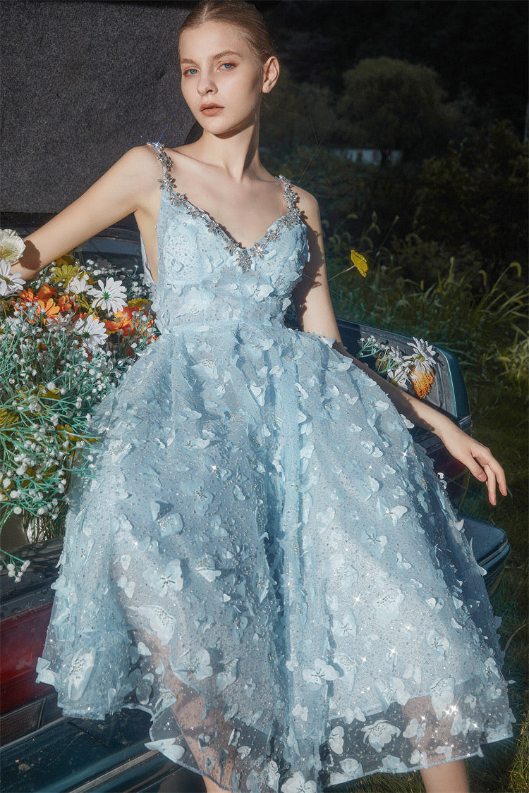 WARDROBE BY CHEN blue & champagne midi dress