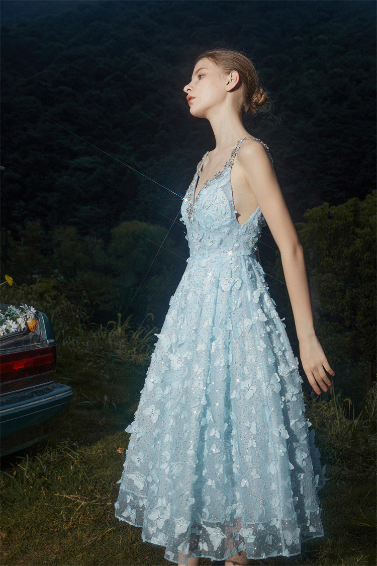 WARDROBE BY CHEN blue & champagne midi dress
