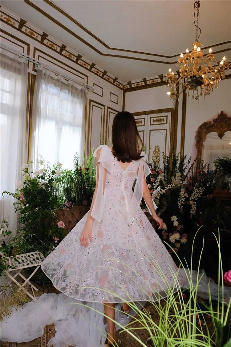 WARDROBE BY CHEN embroidered pink midi dress