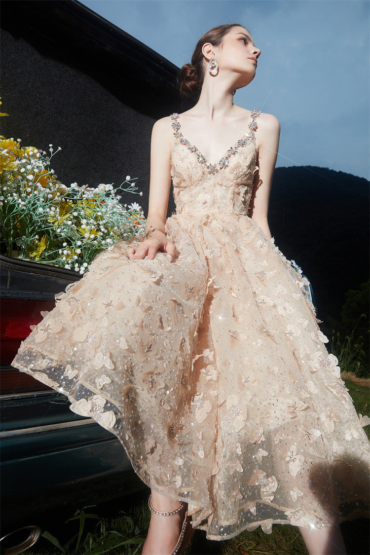 WARDROBE BY CHEN blue & champagne midi dress
