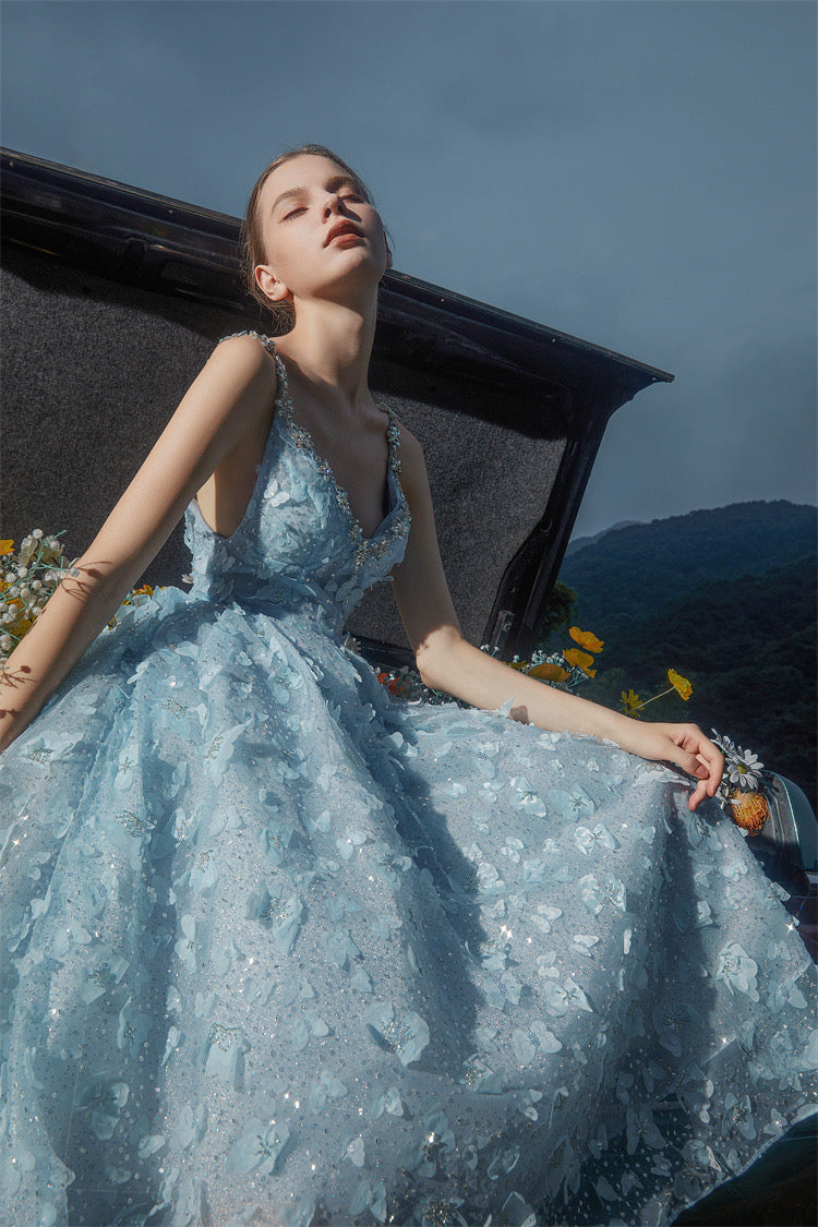 WARDROBE BY CHEN blue & champagne midi dress