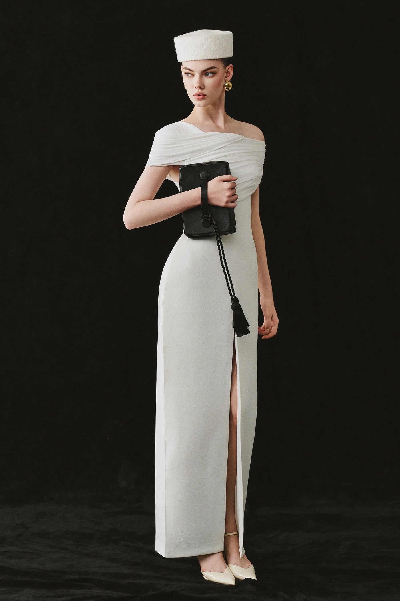 CICI Brown Elegant Vacation Esmeralda Off-shoulder Slit Maxi Dress