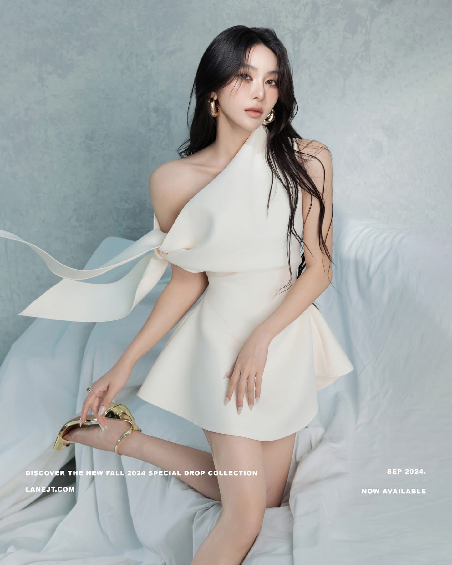 LANEJT White Beauvoir Asymmetric Shoulder Mini Dress