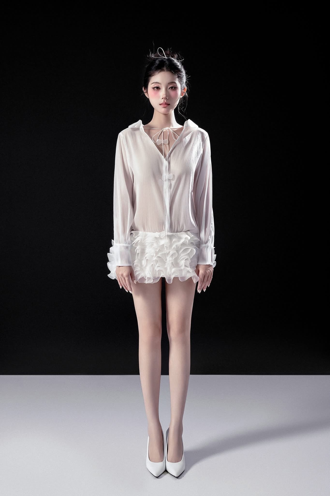 Raffiné Marlia Crinkle Organza Shirt& Aurora Ruffled Mini Skirt