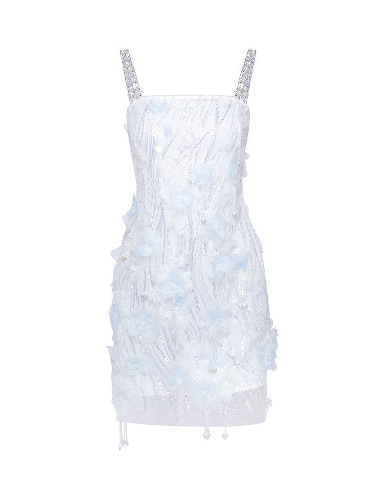 MIMI PLANGE white floral hand-beaded camisole mini dress