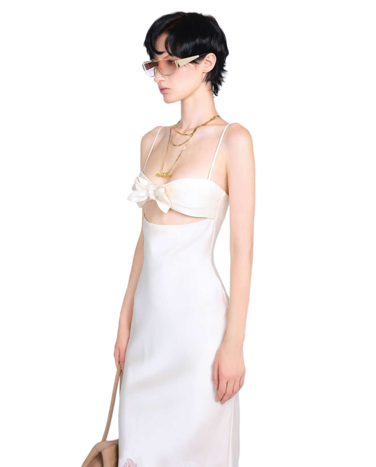 White Bow Satin Almes Midi Dress