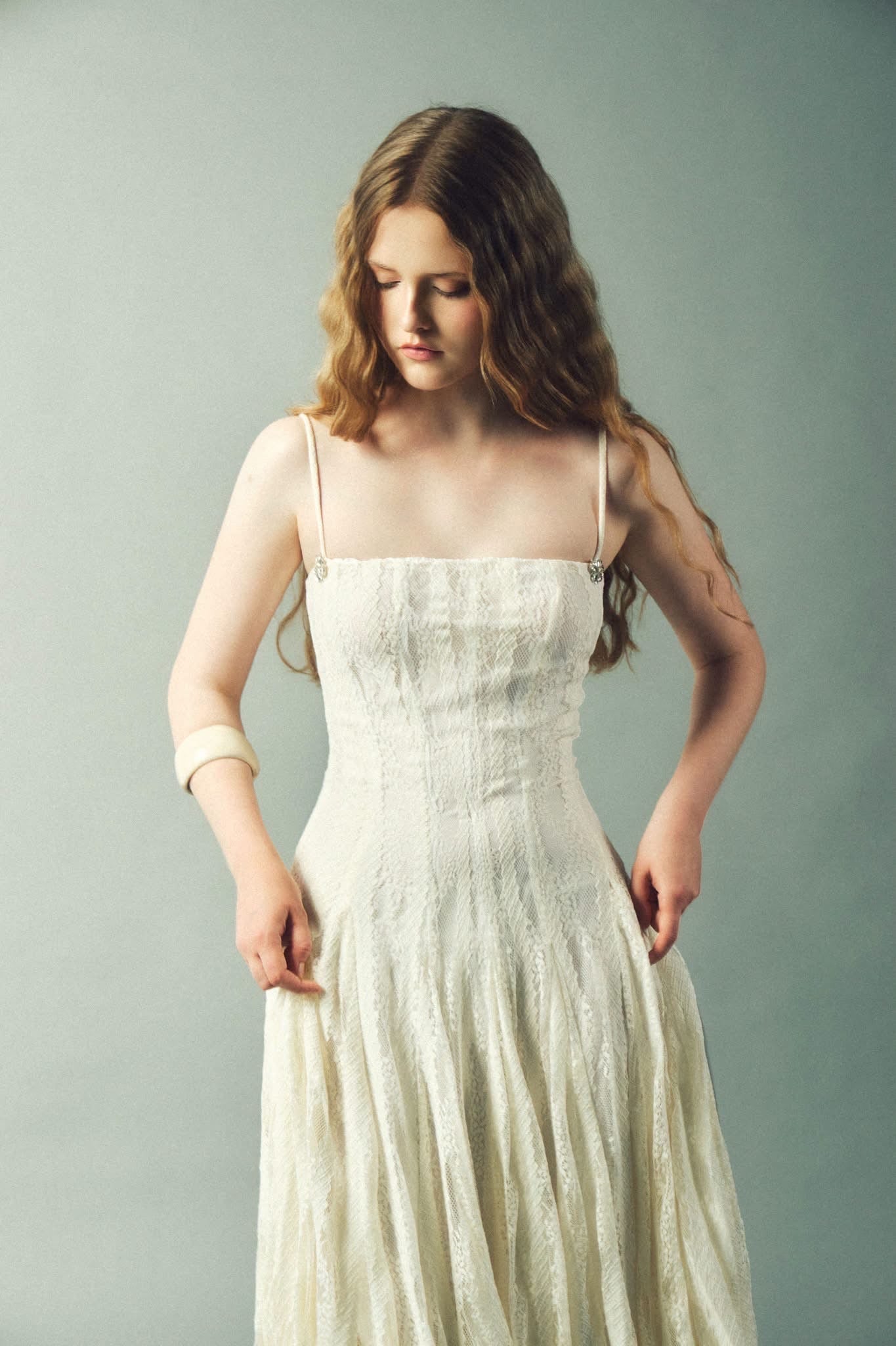 DELICIAE Cream Lace Lilah Maxi Dress