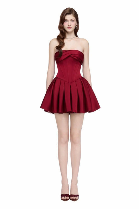 JUBIN Red Elfie Satin Mini Dress