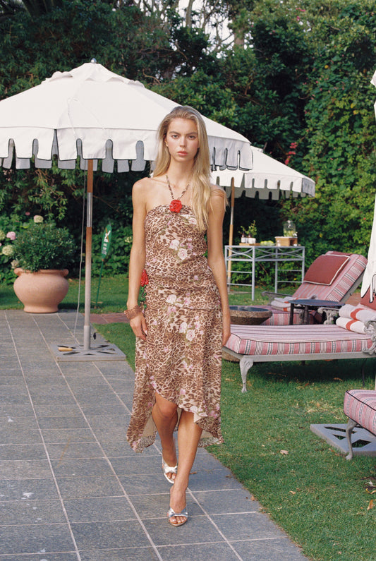 MIN PURA Brown Leopard Vacation Sweet Khanyisa Midi Dress