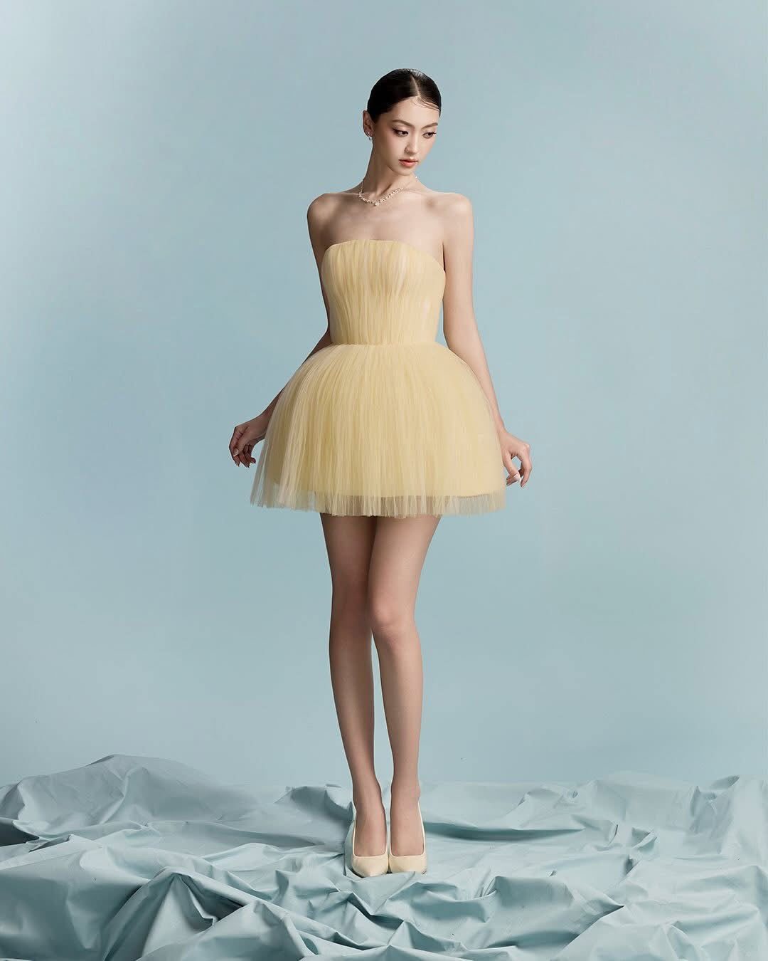 BYDI Fairycore Elegant Sweet Yellow Muse Mini Dress