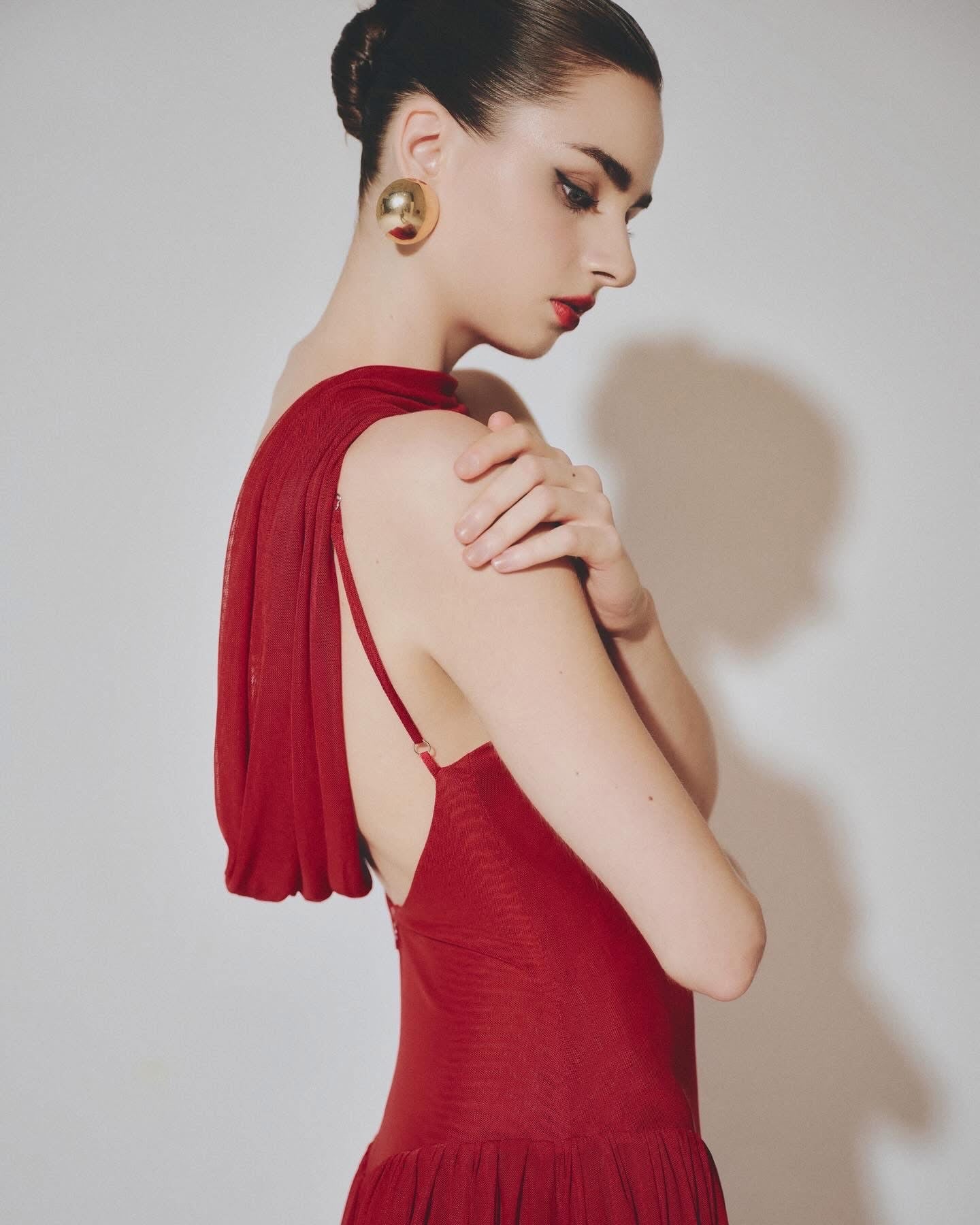 DELICIAE Red Vaction Elegant Gloria Maxi Dress