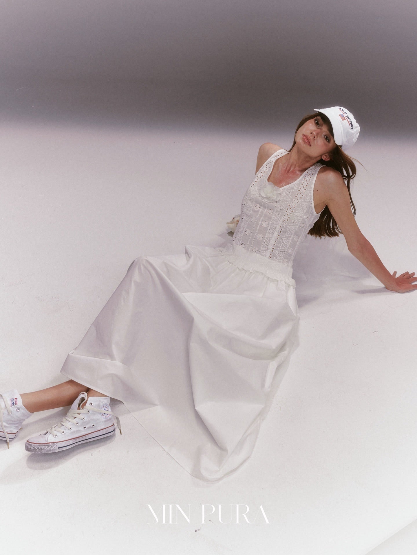 MINPURA White Lace Sporty Maxi Dress