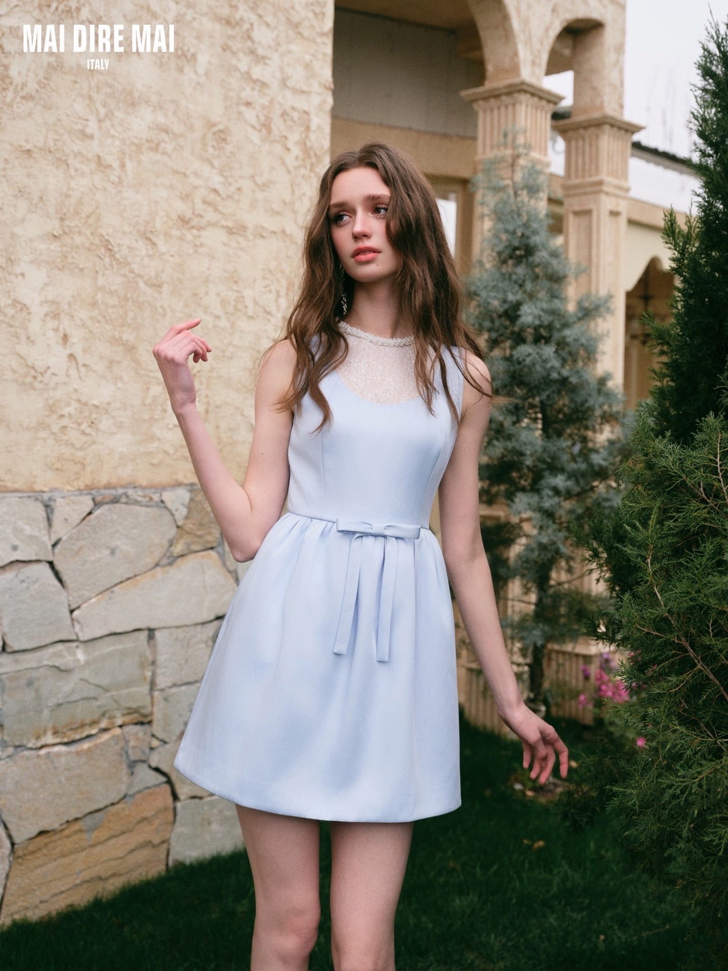 MAI DIRE MAI Sweet Elegant Blue Tweed Mini Dress